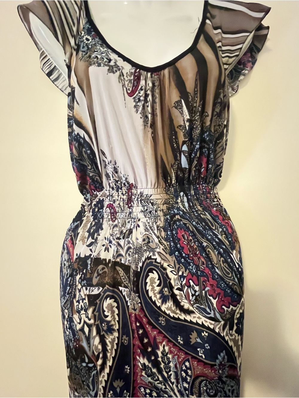 Shui Si Qing Women’s Multicolor Paisley Maxi Dress Size Large Flutter Sleeves - Picture 5 of 7